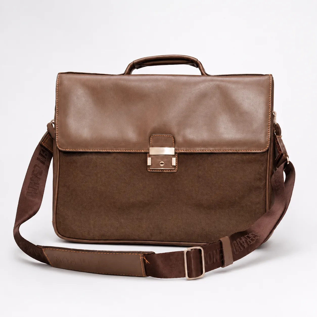 Brown Saffiano Leather Trim Briefcase Laptop Bag