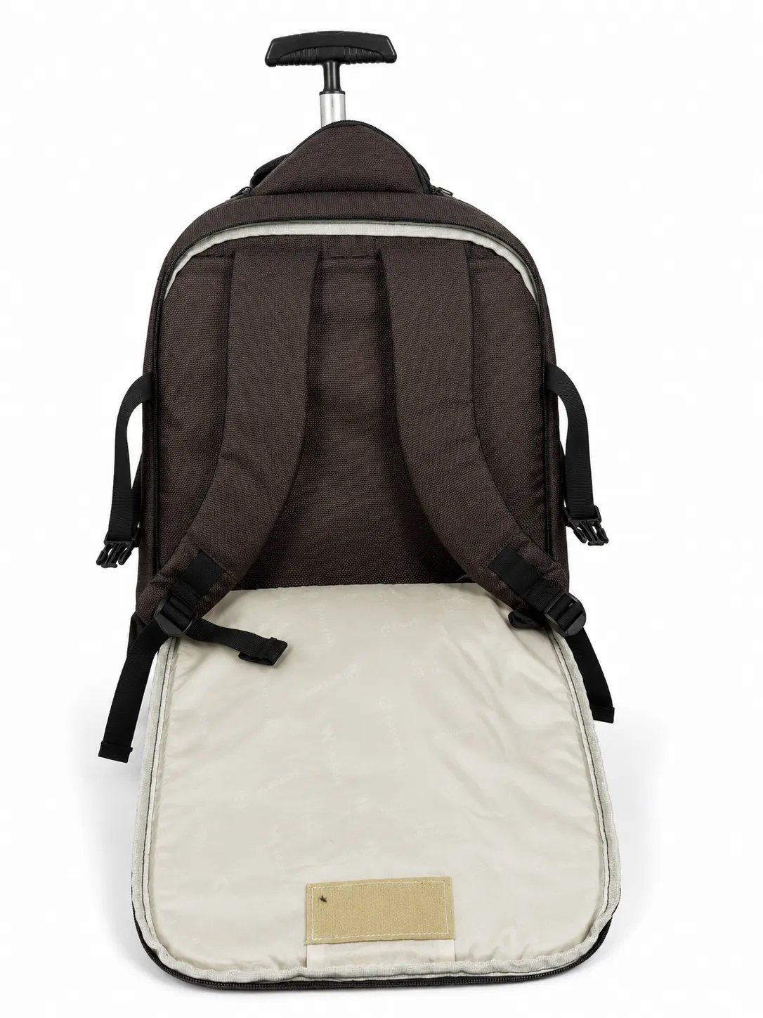 Brown Wheeled Trolley Backpack – Multi-Pocket Travel Bag