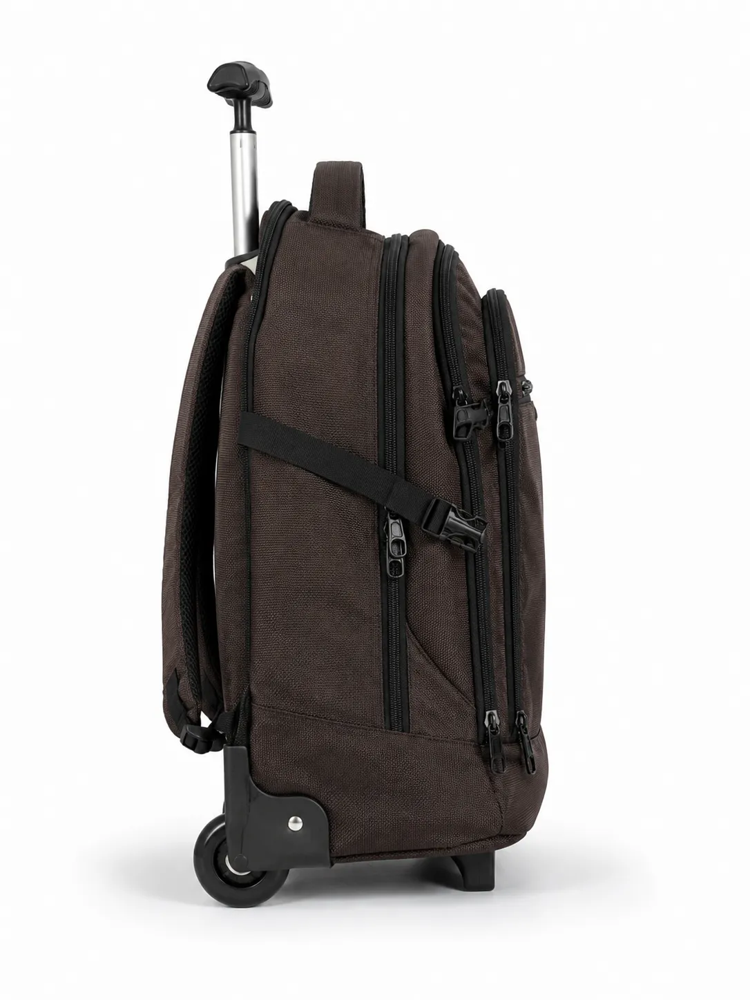 Brown Wheeled Trolley Backpack – Multi-Pocket Travel Bag