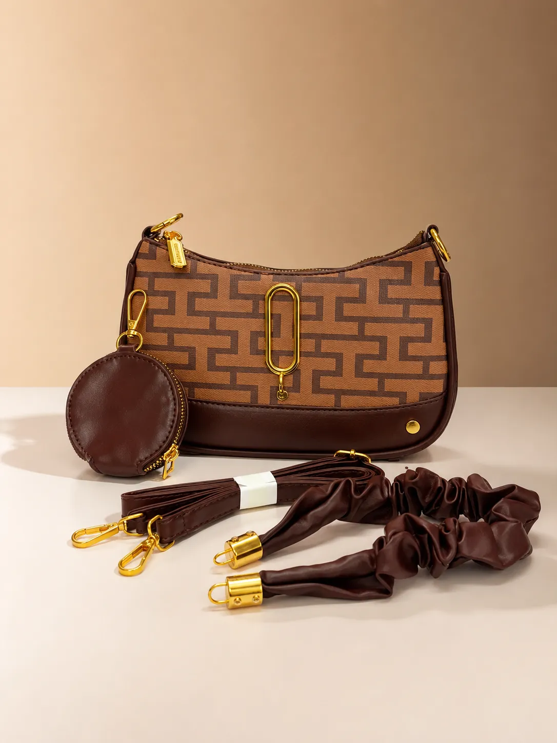 Interlocking Print Shoulder Bag with Coin Pouch