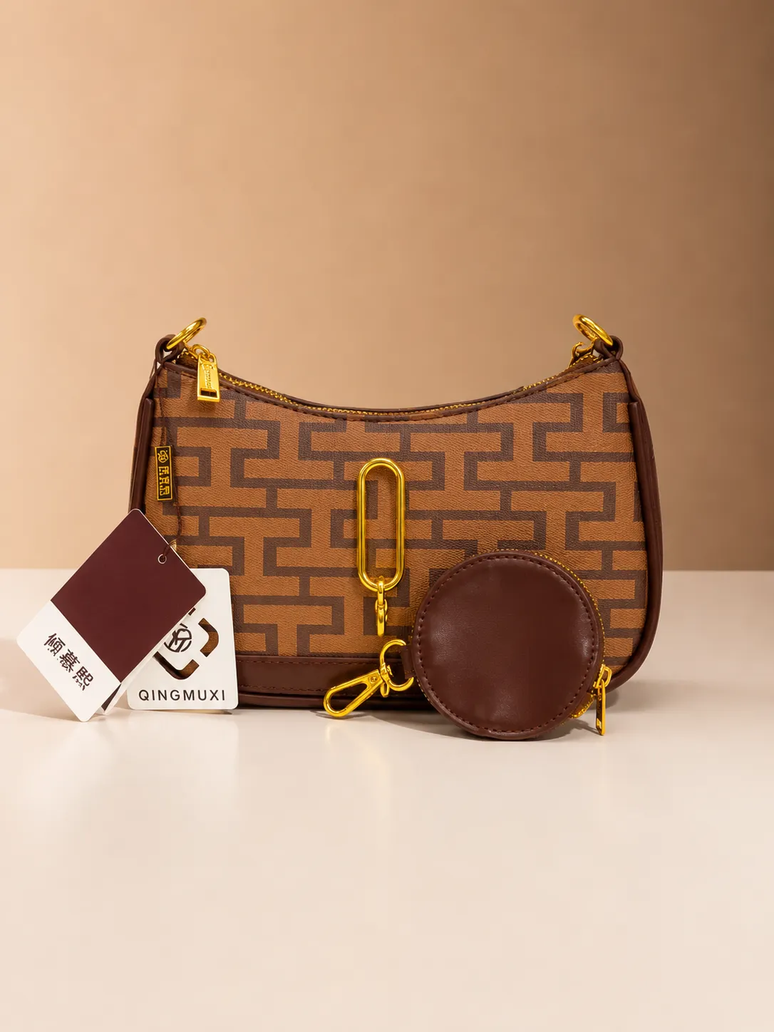 Interlocking Print Shoulder Bag with Coin Pouch