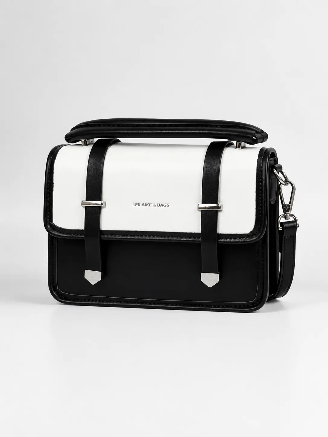 Two-Tone Structured Flap Crossbody Bag