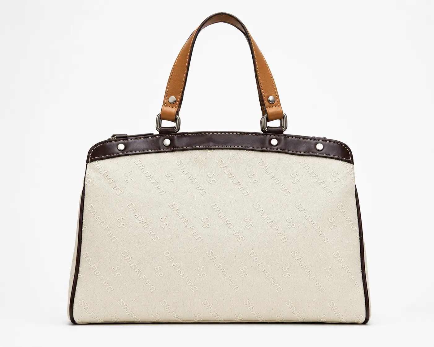 Ivory Monogram Canvas Satchel with Tan Leather Handles
