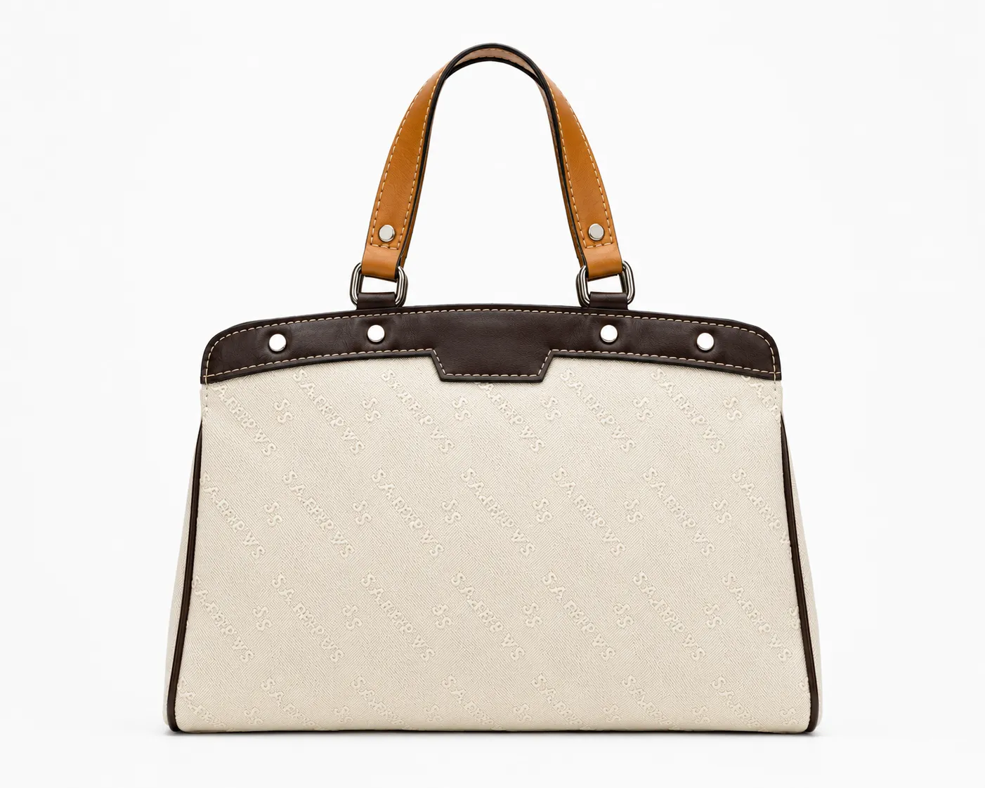 Ivory Monogram Canvas Satchel with Tan Leather Handles
