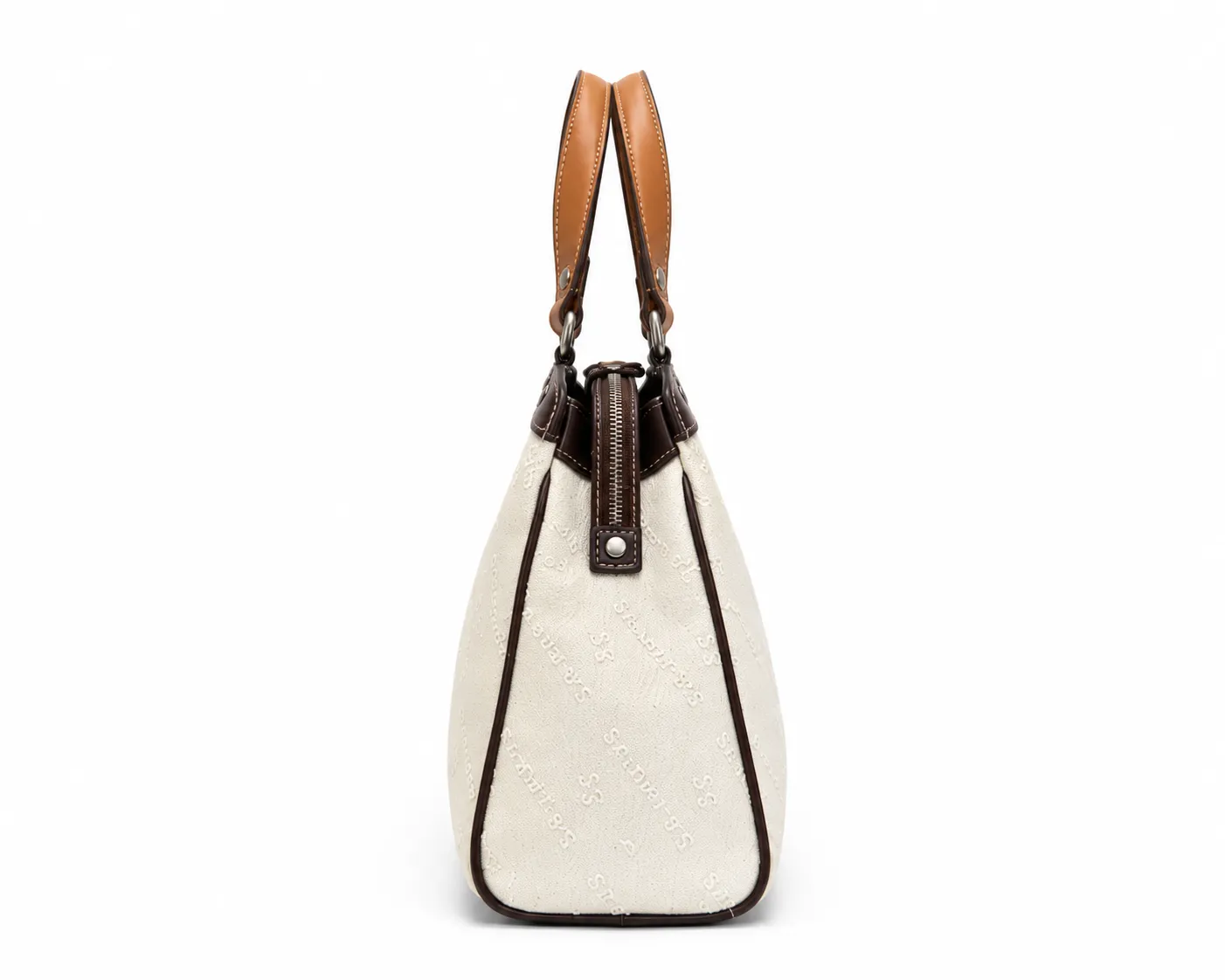 Ivory Monogram Canvas Satchel with Tan Leather Handles