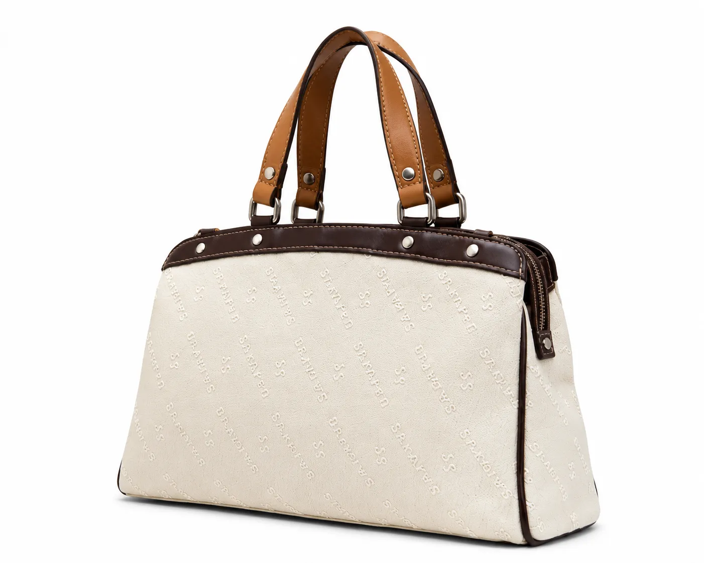 Ivory Monogram Canvas Satchel with Tan Leather Handles