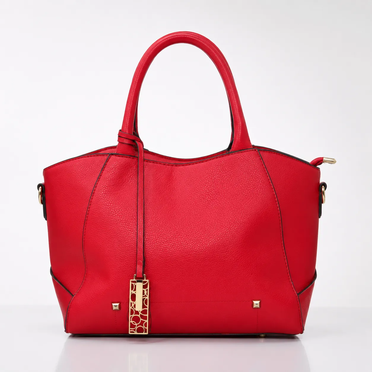 Red Saffiano Textured Satchel with Gingham Lining