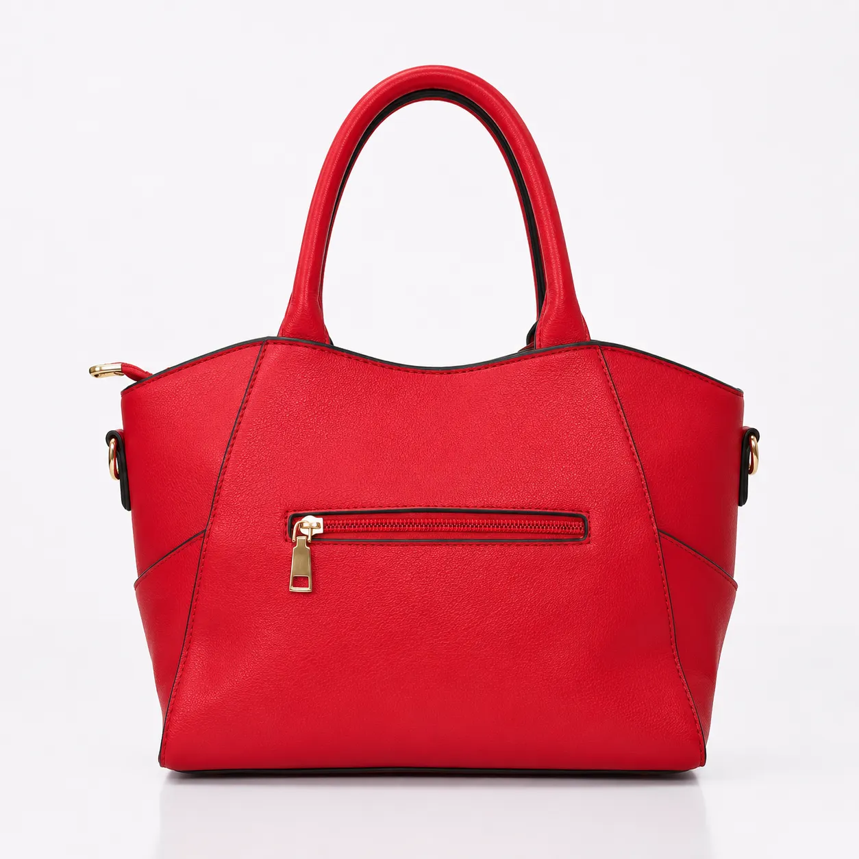 Red Saffiano Textured Satchel with Gingham Lining