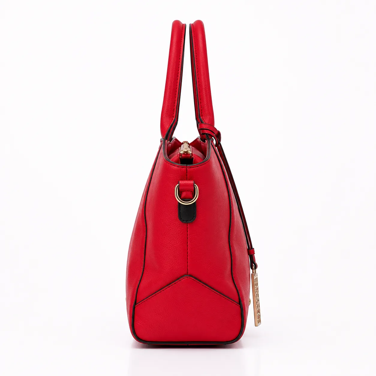 Red Saffiano Textured Satchel with Gingham Lining