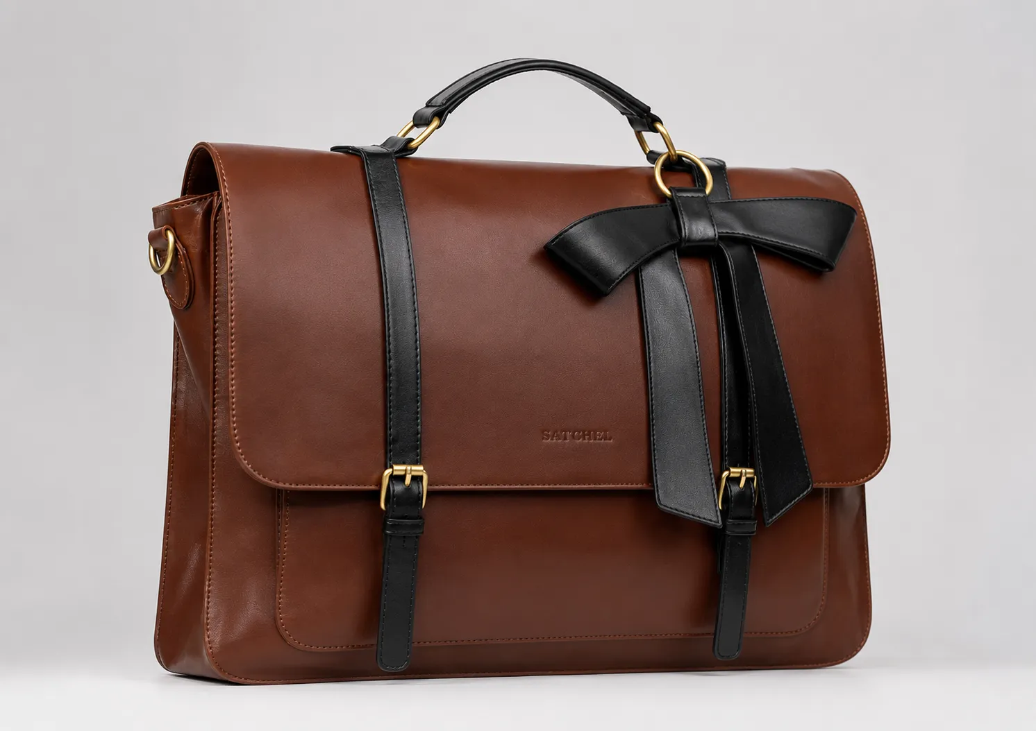 Satchel Brown Leather Bow Detail Messenger Briefcase Bag