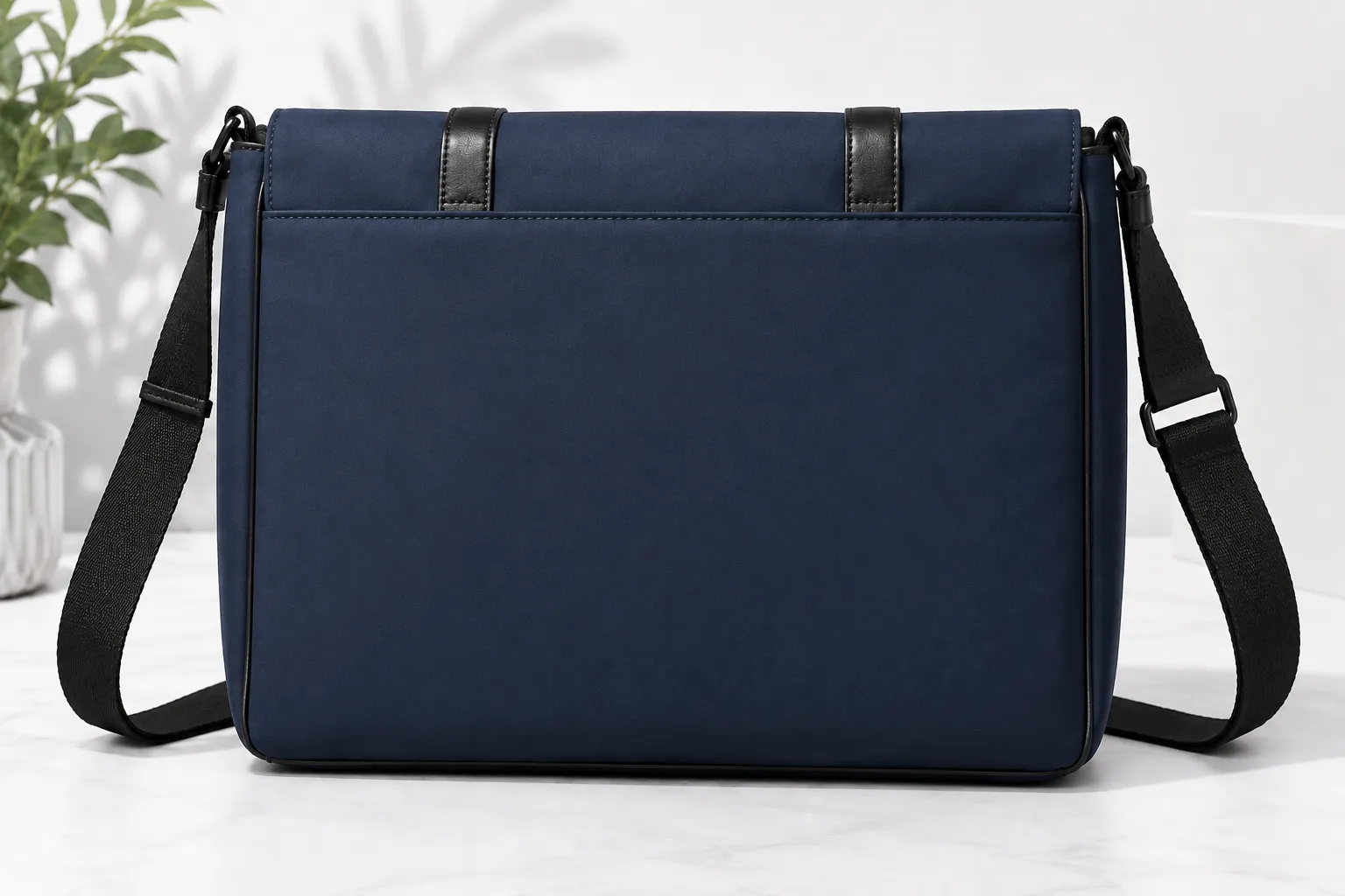 Hexier Navy Blue Leather Trim Messenger Laptop Bag