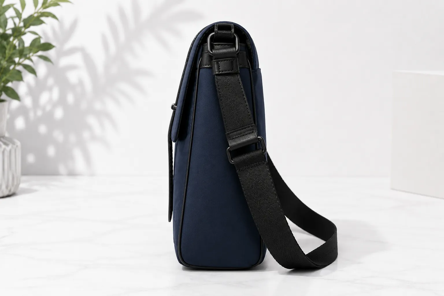 Hexier Navy Blue Leather Trim Messenger Laptop Bag