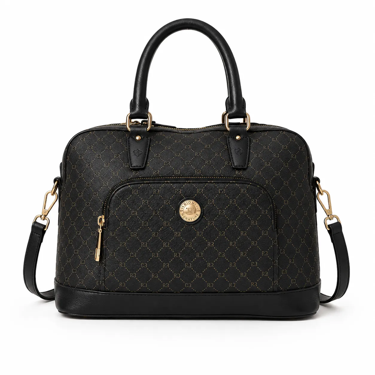Rioni Signature Dome Handle Bag – Black Monogram Canvas
