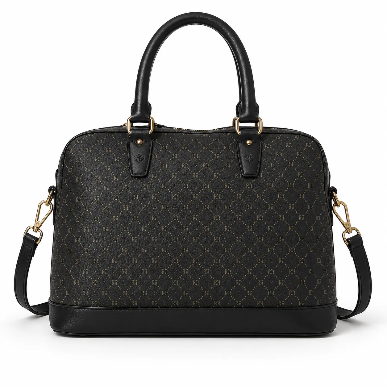 Rioni Signature Dome Handle Bag – Black Monogram Canvas