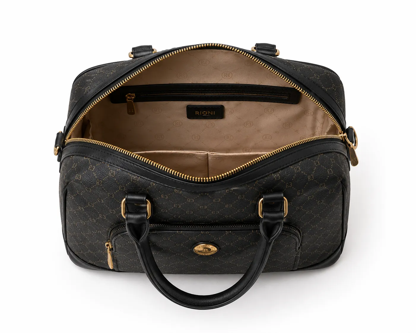 Rioni Signature Dome Handle Bag – Black Monogram Canvas